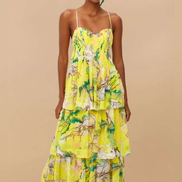 FARM Rio Dresses & Skirts - FARM Rio Yellow Floral Tiered Maxi Dress